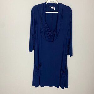 Long Tall Sally Cowl Neck Dress Blue Long Sleeves Womens XXL Jersey Knit